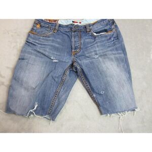 Coogi Shorts Mens 34 Blue Distressed Denim Cutoff Bermuda Relaxed Fit Frayed Hem
